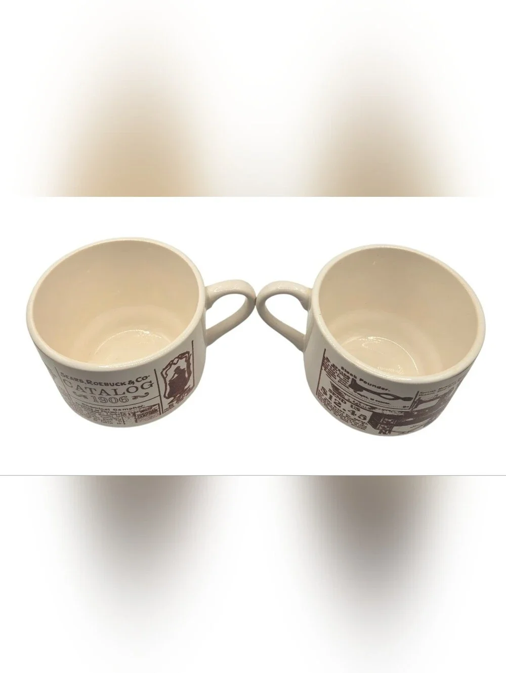 Vintage Sears Roebuck & Co Catalog 1906 Ads Cream Brown Coffee Cup Mug Set of 2